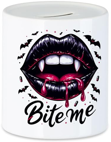 Hey!Print Bite Me Spardose Vampir Lippen Halloween Motiv Gothic Style Sexy Spooky Geschenkidee Deko
