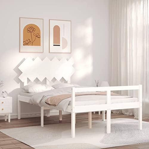 Genérico Cama para Personas Mayores con cabecero Madera Maciza Blanco,Mobiliario,Camas y Accesorios,Camas y somieres-3195522