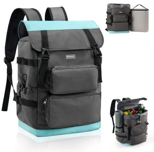 Odoland 2in1 Large Capacity Insulated Cooler Backpack - 26L Storage + 9L Insulated Cooler (20 Cans), 10H Cold Retention, Breathable Comfort, Leak-Proof, for Beach, Picnic, Work, Travel