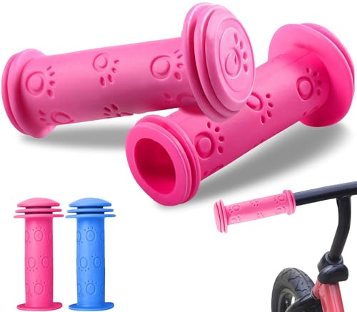 FLZONHUT 1 Paire Poignées Guidon Caoutchouc Antidérapant Enfant Vélo Trottinette Tricycle Draisienne(Rose) (Bleu)