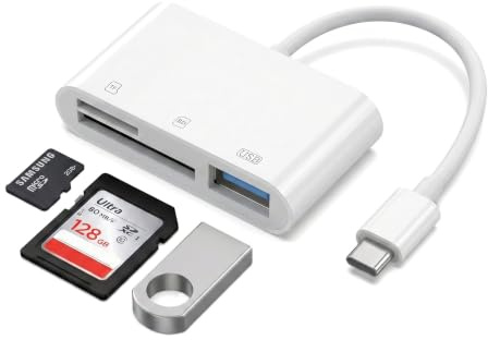 3-i-1 Micro SD-kortläsare, USB-C TF-minneskortsadapter med USB-A 3.0-port, OTG-adapter för resor, kontor och studio, kompatibel med iPhone 17/16/15 Pro Max, iPad, Samsung och MacBook