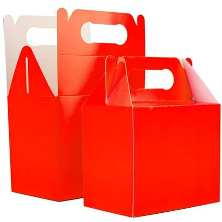SHATCHI 30Pcs Red Party Food Lunch Boxes Takeaway Containers 14x12x10 cm - Meal Treat, Candy, Cookie, Toys, Cake Packing for Kids Birthday, Wedding, Catering Events, Picnics Party Bags