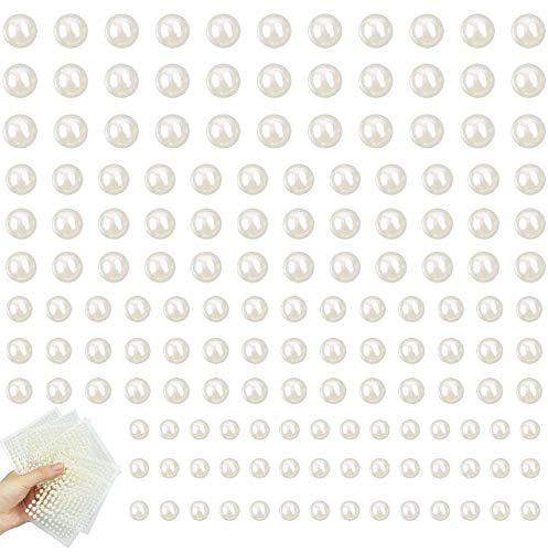 AFASOES 1320 Pcs Perlas Maquillaje Adhesivas Planas 3mm/4mm/5mm/6mm para Manualidades Perlas Medias Esferas Autoadhesivas Blancas para Decorar Ropa y Cara