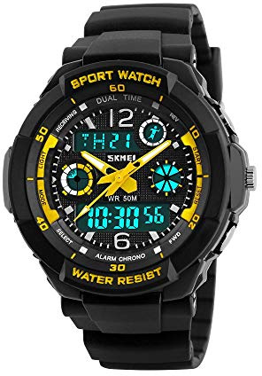 A ALPS Montre pour Enfants, Montre pour garçons pour 6-15 Ans, Montre-Bracelet analogique étanche pour Sports de Plein air Multifonction numérique avec Alarme Lumineuse LED et Date du Calendrier
