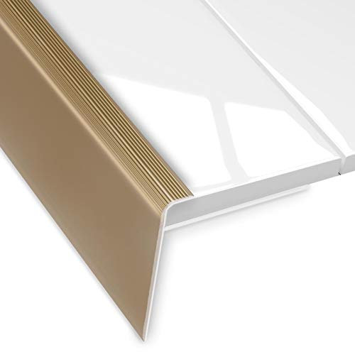 Floordirekt Stair Edge Profile Safety F-Shape Stair Nosing Profile for Flooring with 7-8 mm Height Includes Mounting Material (Length: 90 cm Height: 53 mm, Light Bronze)