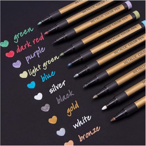 DealKits Juego de 10 rotuladores metálicos de colores, rotuladores permanentes para álbum de fotos, bodas, libro de visitas, fabricación de tarjetas, papel negro, cristal, piedras de plástico (2 mm)