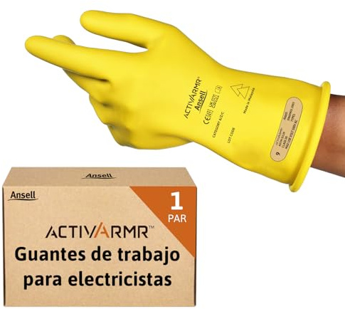 Ansell ActivArmr Guantes Aislantes Dieléctricos, Protección Eléctrica Class 00 (Tensión 500V), Trabajos con Electricidad, Látex de Caucho Natural, 28cm, Amarillo, Talla XL (1 Par)