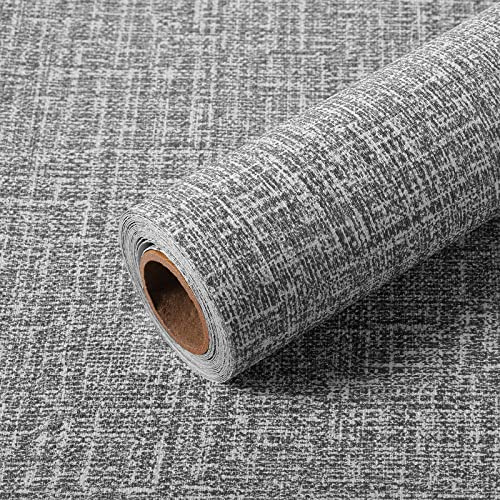 Nuanchu Peel and Stick Wallpaper Textured Self Adhesive Wallpaper Linen Texture Faux Grasscloth Waterproof Squares Removable Wall Paper for Cabinet Bedroom Living Room Hotel, 11.8x118inch(Dark Grey)