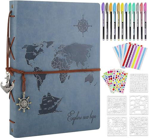 ZEEYUAN Album Foto Scrapbook Fai da Te Kit in Pelle Album Fotografico Viaggio Pagine Bianche 60 Pagine Regalo per Lui Lei