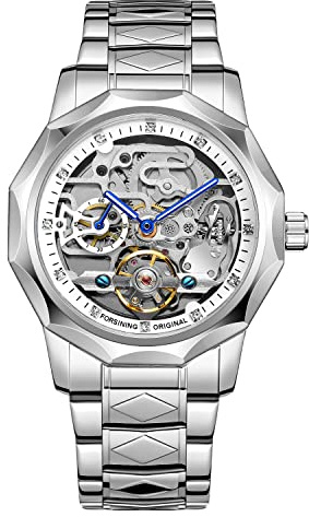 BOLYTE Tourbillon Design Herr analog automatisk rostfritt stål armbandsur mekaniskt skelett manlig klocka