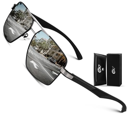 CGID Lunettes de Soleil Homme Pilote Lunettes de Soleil Polarisées pour Homme Femme Protection Carré en Alliage Al-Mg de Qualité Supérieure Verres Anti-Reflets Conduite Pêche Lunettes de Soleil