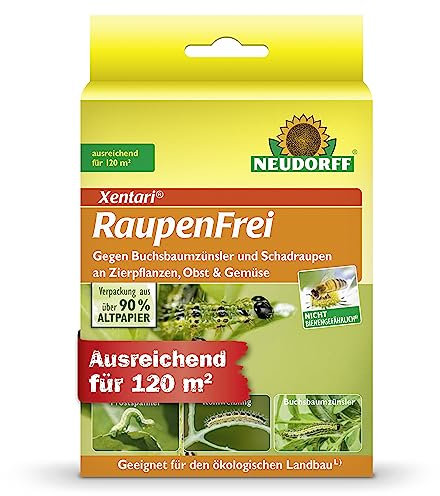 Neudorff - Xentari RaupenFrei. Bekämpft biologisch Buchsbaumzünsler und andere Schadraupen. Wirksames Spritzmittel zum Schutz vor Raupen an Buchsbaum, Hecke etc. 2x 3g