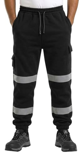 DURUS WORKWEAR Hi Vis Reflective Safety Security Joggers Jogging Bottoms Trousers Sweat Pants Railway GO/RT Black
