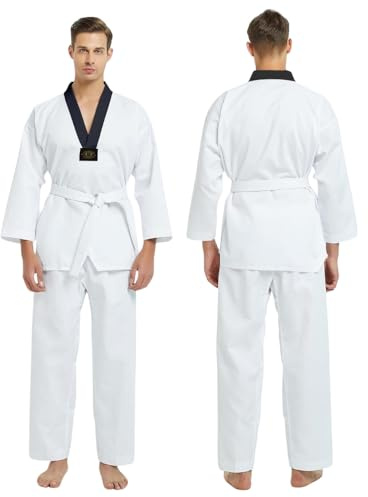 URBANSEE Tuta Kimono Taekwondo per Bambini/Adulti, Leggero per Uomini/Donne,Arti Marziali Uniforme per Studenti, Nera Colletto a V Tuta Karate, Judo, Taekwondo/Arti Marziali-Bianca-Taglie Disponibili