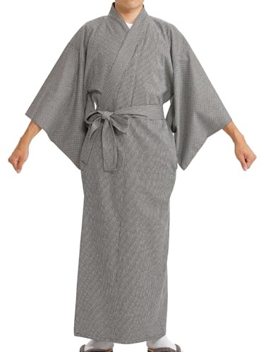 [Edoen] Japan YUKATA Kimono quiltad Sashiko herr, Svart, M