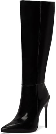 Carkuolary Womens Knee Stivali Alti Sexy Appuntito tacco a spillo High Heel Long Autunno Stivali Moda & Classico Dress Scarpe per donne Ragazze Le signore nero Numero 45