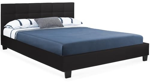 IDMarket - Lit Double Charlotte avec tête de lit et sommier 140 x 190 cm PVC Noir