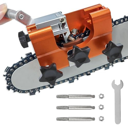 gaoduanluoluo Affilacatene per Motosega, Portatile Affila Catena Motosega con 3 Testine Abrasive, Manuale Kit Affilatura Catena Motosega per Tutti i Tipi di Motoseghe (Arancia)