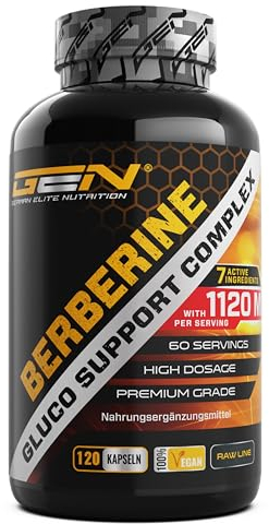 Complesso di Berberina HCL - Dosaggio Elevato con 1120 mg per Dose Giornaliera - Formula GDA con 7 principi attivi - 120 Capsule - Vegan