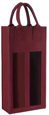 Double Wine Bag With Window - Felt Bottle Gift Carrier Tote With Handle for Party Favors, Travel, Wedding, Christmas - Reusable for Any Occasion (1pc)