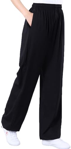 Men Women Tai Chi Pants Soft Cotton Linen Kung Fu Pant with Pockets Martial Arts Yoga Casual Trousers (White, XL)