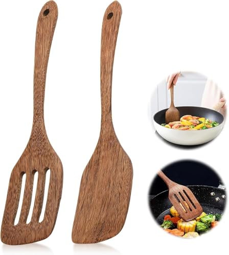 2 stycken stekspade av trä, 30 cm, stekspade med långt handtag och spatel, stekspade, stekspade för matlagning, stekspade och stekspade för stekspade, stekspade för matlagning, stekspade