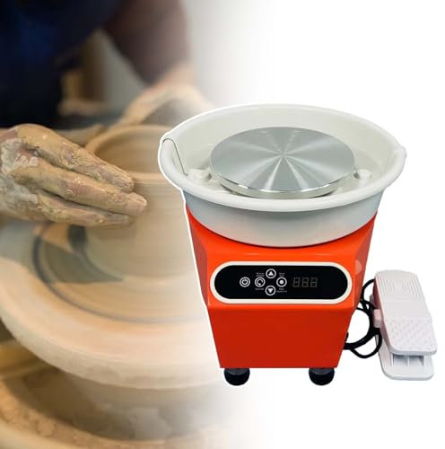 HCAUYNN Kit De Poterie pour Adultes, Commande à PéDale 0-300 TR/Min, Machine éLectrique De FaçOnnage De La CéRamique avec Tour De 9,8 Pouces, pour Loisirs CréAtifs,Orange