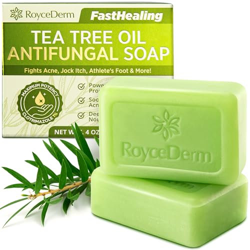 Tea Tree Oil Antifungal Soap – Antifungal Treatment for Face & Body Acne, Athlete's Foot, Tinea, Folliculitis Ringworm Jock Itch - Refresh & Cleanse with Natural Herbal Extracts