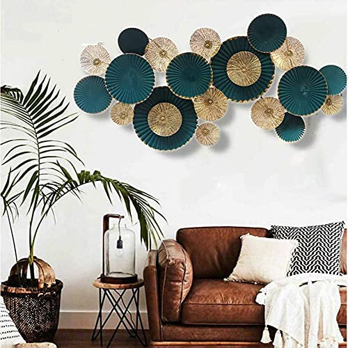 Decorazione da Parete Grande in Metallo, Decorazione da Parete Artistica, 24,8 x 51 Pollici, Foglia di Loto, Arte in Ferro, Adesivi murali in bassorilievo, Divano Moderno 3D, Sfondo da Parete, an