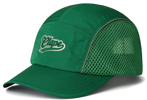 CLAPE 5 Panel Running Cap Mesh Casquette de Baseball à Séchage Rapide Homme Femme Casquette Bord Court 5 Panneaux Respirant Réglable Chapeau de Sport Trucker Cap Vert Green BSSC2567
