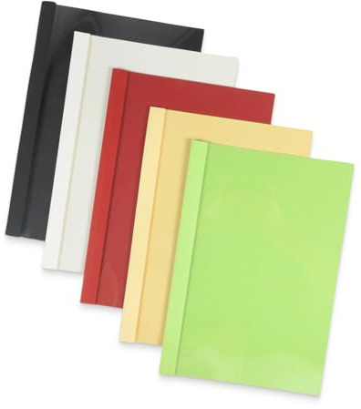 RAYSON Thermobindemappen, 5 Stück in 5 Farben (schwarz/weiß/rot/hellgrün/hellgelb), 55 Blatt Kapazität, 6 mm, A4, Packung mit 25 Stück