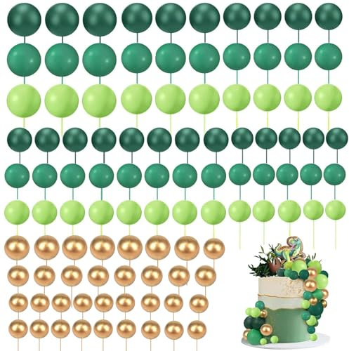 Tårtdekoration kulor Cake Topper, 108 stycken tårtdekoration kula, gör-det-själv miniballong cupcake insats tårtdekoration kula för bröllop, födelsedag, tårta dekorera (grön, guld)