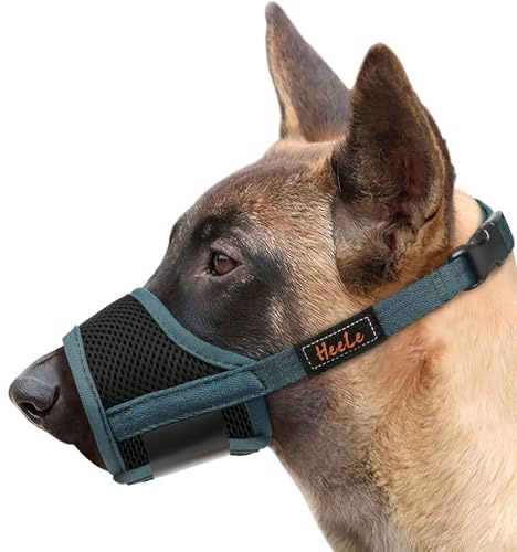 HEELE Muselière Souple Réglable pour Chiens en Nylon - Anti-Aboiement et Anti-Morsure - pour Petits et Moyens Chiens, Vert Foncé, L
