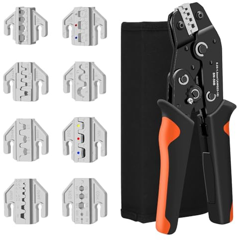 Pinces à Sertir, 8 in 1 Sertisseuse de Câble à 8 TêTes Outil de Sertissage avec Mâchoire pour connecteur Electrique Thermorétractable,isolées et non isolées,Cosses à Virole et Embouts