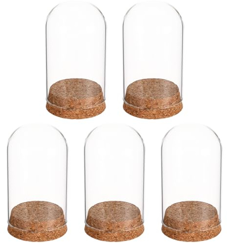 Veemoon 5Pcs Glass Dome Display Covers with Cork Stoppers Glass Bell Jars for Eternal Flower Preservation for Home Wedding and Tabletop Storage