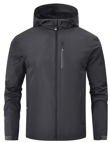Huayuzh Mens Waterproof Jacket Men's Outdoor Jackets Lightweight Rain Coat Packable Windproof Softshell Hiking Camping Grey XL