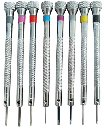 Set di 8 cacciaviti meccanici di precisione per orologi, occhiali, orologiaio di precisione con 6 fessure e 2 fessure a croce da 0,6 a 1,6 mm, mini kit di cacciaviti per modellismo e riparazione