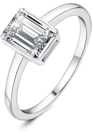 JewelryPalace 1 ct 14K vitguldpläterad solitärring för kvinnor med kubisk zirkonia, simulerad diamant smaragdskuren sten ringar, enkel ring förlovningsring dam smyckesset 11,5