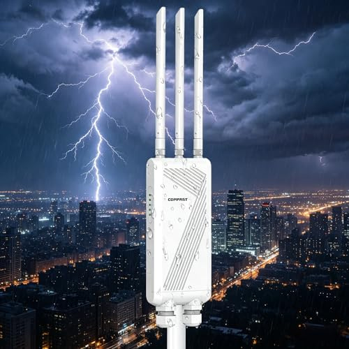 COMFAST Répéteur WiFi 7 Extérieur, BE3600 Outdoor Point d'accès Double Bande avec 3 Antenne, 3 Port Gigabit, 48V PoE/12V DC, IP66