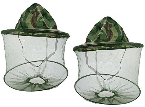 SUNREEK 2 Pack Camouflage Apicoltura Apicoltore Anti-Zanzara Ape Insetto Mosca Maschera cap Cappello con Testa Netta Maglia Viso Protezione Attrezzature da Pesca All'aperto