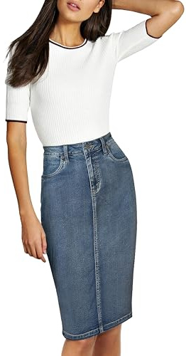Lexi Womens Stretch Pencil Skirts with Functional Pockets, A Line & Destructed Mini Denim Skirts SK22890X NF Potassium 22