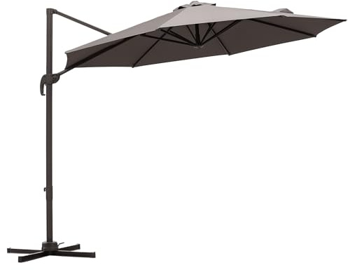 Outsunny 3M Cantilever Parasol, Hanging Garden Umbrella Sun Shade with 360° Rotation, Aluminium Frame, Cross Base, Hand Crank, Grey