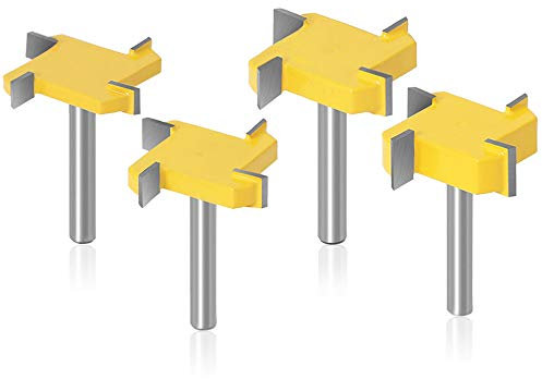 Yakamoz Set of 4Pcs 1/4 Inch Shank 4-Wing Spoilboard Surfacing Router Bit Set Rabbet Slot Cutter Bits Wood Surface Grooving Woodworking Milling Cutting Tools