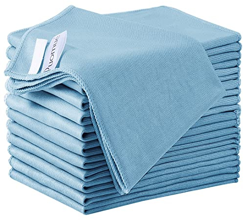 Puomue 12 Pack Microfiber Glass Cleaning Cloth, 12 Inch X 16 Inch, Lint Free Quickly Clean Windows, Mirrors, Glasses, Phone Screens, Camera Lenses, Blue