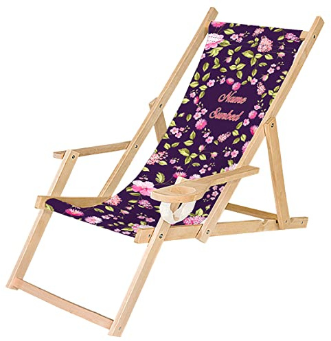 Ferocity Personalisierbarer Holz-Liegestuhl Klappbar Klappliegestuhl mit Armlehne und Getränkehalter Strandstuhl Motiv Violet Herz [119]