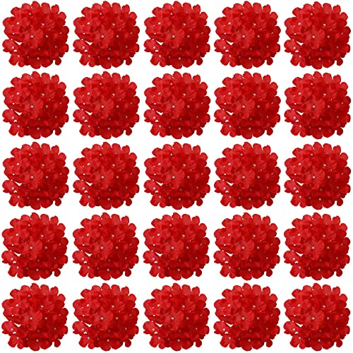 FagusHome 30 st hortensia huvuden i silke konstgjorda blomhuvuden och stjälkar, falska hortensiablommor för hem, bröllopsdekor (röd)