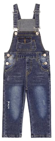 KIDSCOOL SPACE Vaqueros Slim Fit para bebés, Monos de Mezclilla de Moda con Bolsillo para Babero rasgado, Azul Medio, 18-24 Meses