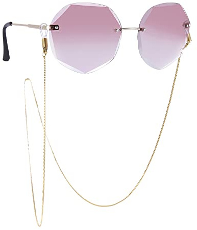 TEAMER Cadena de acero inoxidable con cuentas para gafas de sol, cadena para gafas de sol, correa para el cuello para mujer, Cadena de caja, color dorado, Talla única