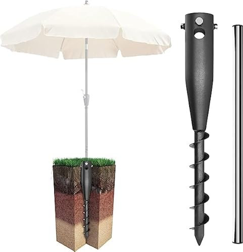 HORSE SECRET Pied de parasol noir en métal lourd, 43 cm, ancre avec tige de vissage, piquet de terre avec diamètre de tige