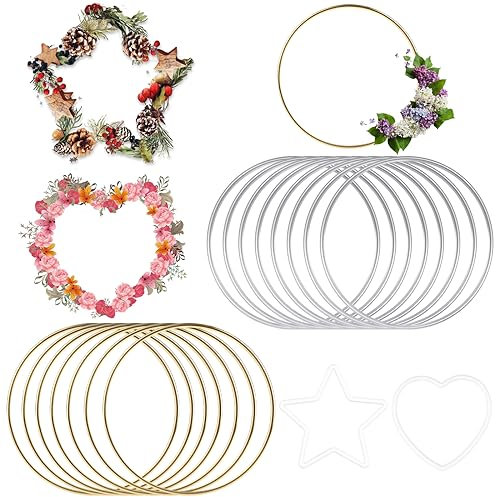 Metallring 10cm, 16 Stück Metallringe zum Basteln Traumfänger Ringe Metall Kranz Rahmen Gold Silber Metallring Drahtring Makramee Ring für DIY Floral Hoop,Hochzeitskranz,Floristik,Weihnachtskranz